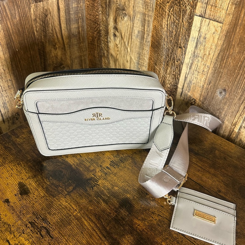 River Island Light Gray Crossbody Bag with Gold Accents